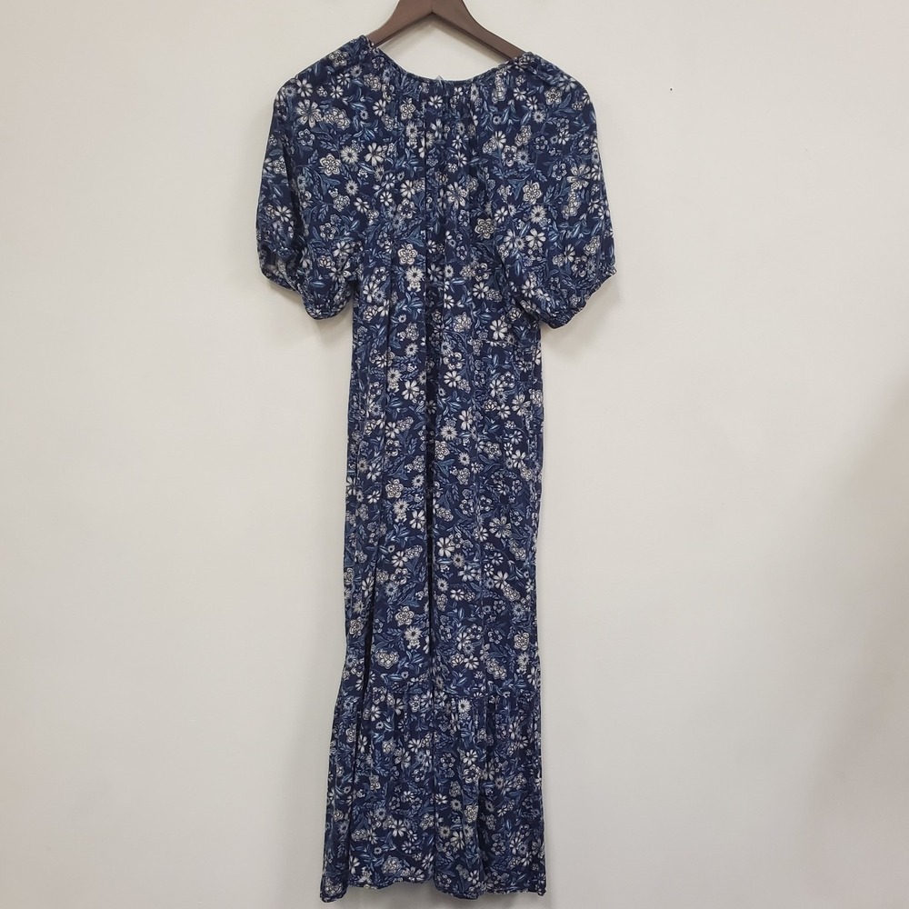 Old Navy Womens Blue Floral Tiered Boho Maxi Dress Size L Puff Sleeve Button - Picture 4 of 13